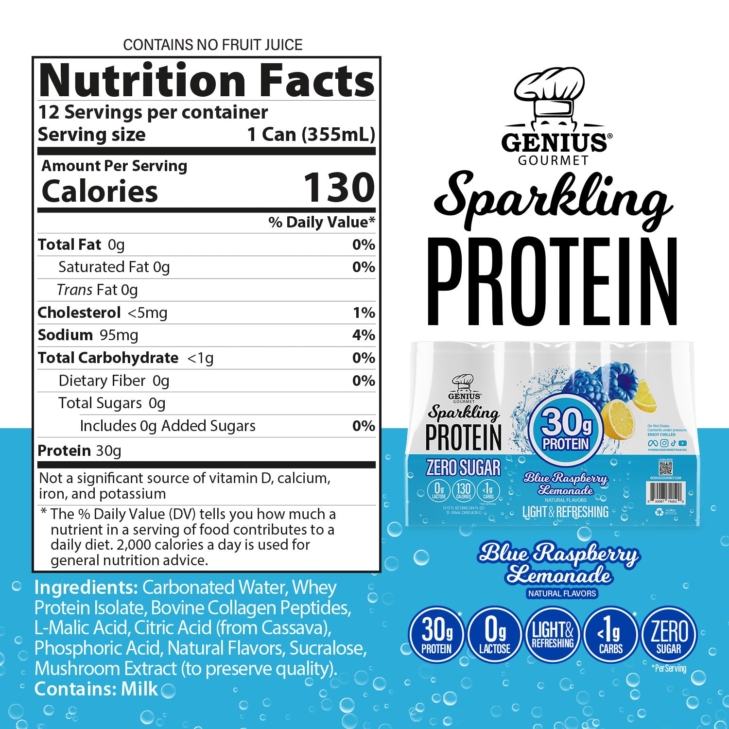 Genius Sparkling Clear Protein | Light & Refreshing 30g Protein Drink ...